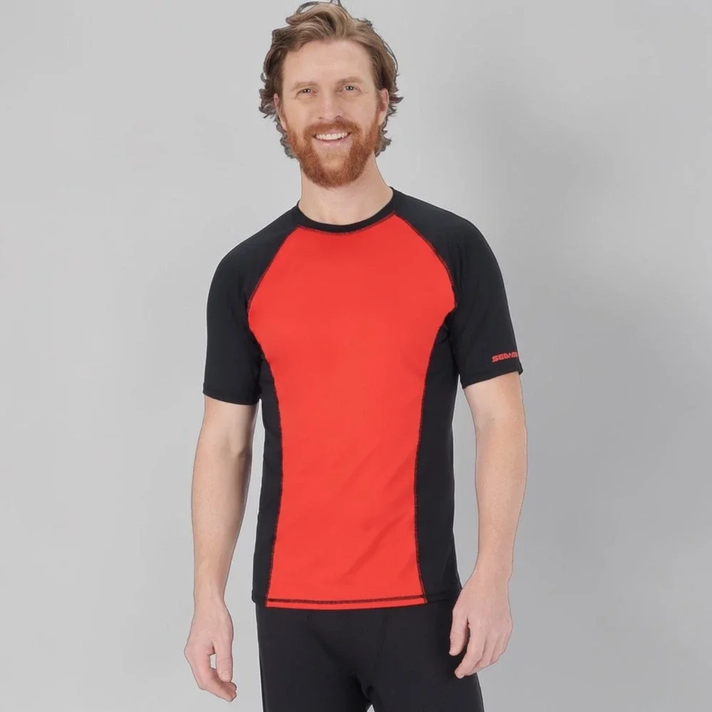 Sea-Doo NEW Men's Short Sleeve Rashguard Performance Lava Red Size L Swim Surf‎